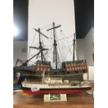 COUSTEAU CALYPSO MODEL SHIP & VINTAGE WOOD SHIP