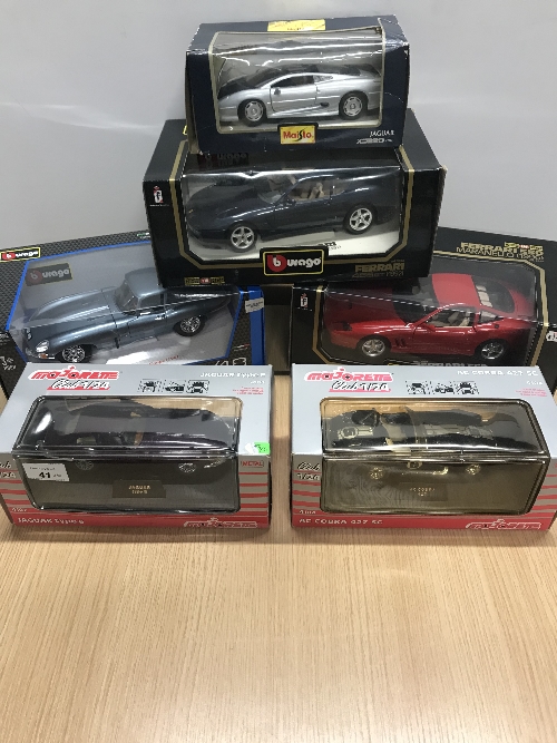 3 BOXED BURAGO SUPERCARS, FERRARI 456 GT , JAGUAR 'E COUPE 1961 ,