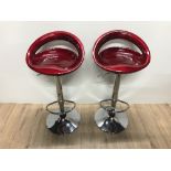 PAIR OF BAR STOOLS (RED & CHROME)