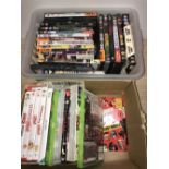 1 BOX OF DVDS & X BOX GAMES