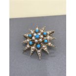 ANTIQUE 15CT TURQUOISE PEARL STAR BROOCH/PENDANT