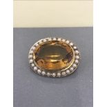 LARGE 15CT GOLD ANTIQUE CITRINE AND PEARL BROOCH