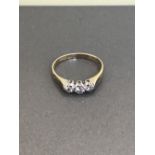 9CT YELLOW 3 STONE DIAMOND RING