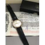 GENTS JW BENSON OF LONDON 9CT GOLD WITH 25 JEWELS AND DATE ORIGINAL RECEIPT