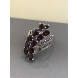 GARNET AND MARCASITE SILVER RING