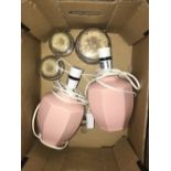 1 BOX CONTAINING 2 TABLE LAMPS & 3 VINTAGE DRESSING TABLE POTS