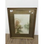 WATER COLOUR THAMES RIVER SCENE SIGNED ATCHISON 1923