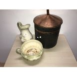 BLAKENEY TOILET JUG AND CAMBER POT PLUS COPPER TOP COAL BUCKET