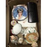 BOX OF POTTERY AND ORNAMENTS ROYAL DOULTON BOXED LONDON WALL PLATE