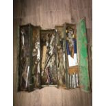 METAL CONCERTINA TOOLBOX FULL SPANNERS AND VARIOUS TOOLS