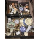 4 BOXES OF ITEMS POTTERY PORCELAIN GLASS AND FIGURINES RINGTONS ETC