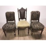 PAIR OF ANTIQUE SWEDISH SCROLL BACK CHAIRS AND 1 CARVED WOOD OAK CHAIR