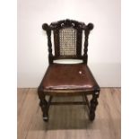 4 VINTAGE BERGERE CARVED OAK DINING CHAIRS