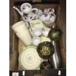 1 BOX OF ASSORTED ITEMS AND DECO TUREEN