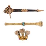 Three items of gem-set jewellery. To include a late Victorian turquoise -set retractable pencil, a