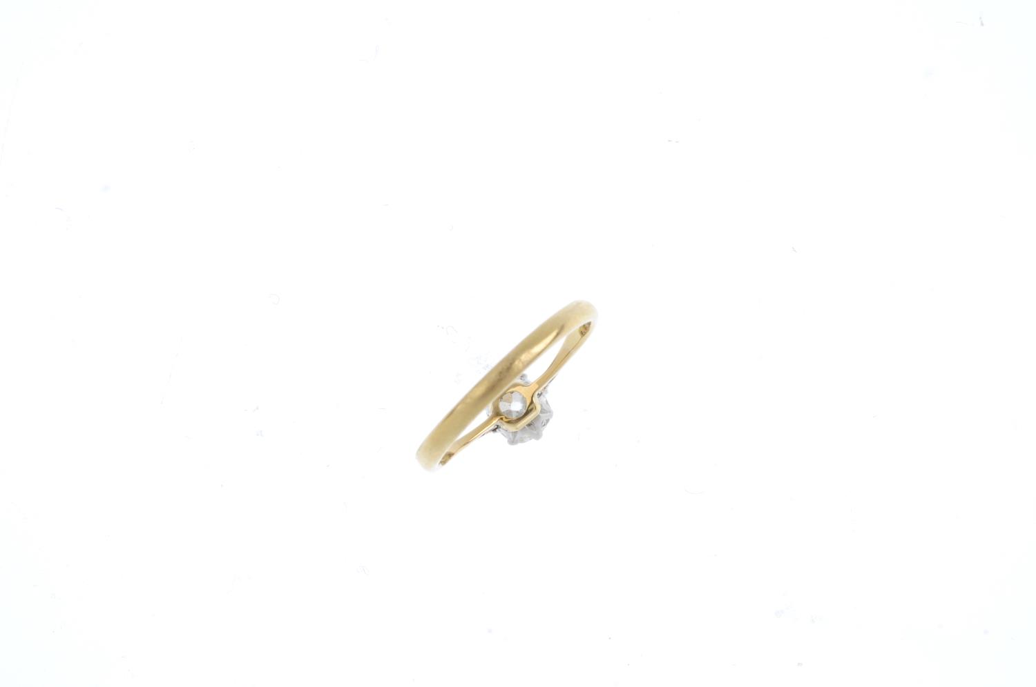 A diamond single-stone ring. The old-cut diamond, with bi-colour mount and tapered shoulders. - Image 3 of 3
