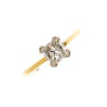 An 18ct gold diamond single-stone ring. The square-shape diamond, with tapered band. Diamond