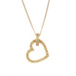 An 18ct gold diamond pendant. The brilliant-cut diamond openwork heart, suspended from a similarly-