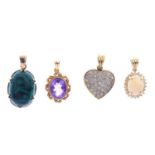 Seven pendants. To include an 18ct gold pave-set diamond tapered heart-shape pendant, a 14ct gold