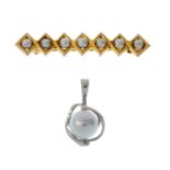 Two items of jewellery. To include an early 20th century 14ct gold seed pearl geometric bar