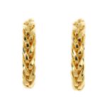 A pair of 18ct gold earrings. Each designed as a woven hoop. Hallmarks for London. Length 2.3cms.