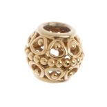 PANDORA - a charm. Designed as a gilded cage charm, with bead detail. Length 0.9cm. Weight 2gms.