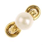 GUCCI - an 18ct gold cultured pearl ring. The cultured pearl, measuring 9mms, with looping