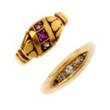 Two diamond and gem-set rings. To include an early 20th century 18ct gold old-cut diamond five-stone