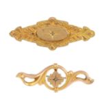 Three early 20th century gem-set brooches. To include two diamond point accent bar brooches,