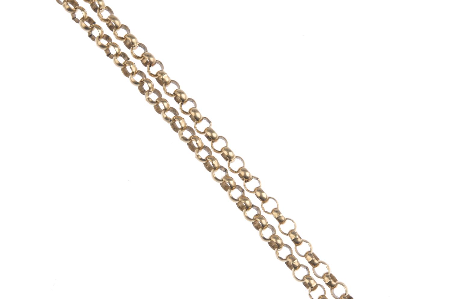 (52407) A 9ct gold pendant, with chain. Designed as a rectangular ingot bar, suspended from a - Image 3 of 3