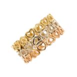 TIFFANY & CO. - an 18ct gold heart ring by Paloma Picasso for Tiffany & Co. Of tri-colour design,