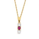 An 18ct gold ruby and diamond pendant. Of bi-colour design, the alternate brilliant-cut diamond