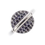 FIORELLI - a 9ct gold iolite ring. Of circular outline, the pave-set iolite, with a metal bar