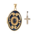 Two pieces of gem-set jewellery. To include a brilliant-cut diamond cross, together with an oval