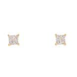 A pair of 18ct gold diamond stud earrings. Each designed as a cluster of four square-cut diamonds.