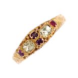 A 15ct gold gem-set dress ring. The rectangular-shape yellow zircon and yellow gem line, with