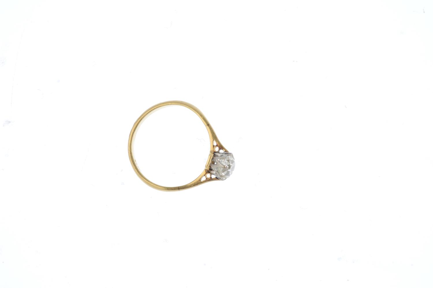 A diamond single-stone ring. The old-cut diamond, with bi-colour mount and tapered shoulders. - Image 2 of 3