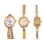 Three lady's wrist watches. To include a 'Rotary' watch, a watch with 9ct gold bracelet, together