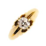 A gentleman's Edwardian 18ct gold diamond single-stone ring. The old-cut diamond, within an