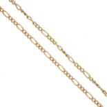 A 9ct gold chain necklace. The Figaro-link chain, with lobster clasp. Hallmarks for Birmingham.