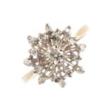 A diamond cluster ring. Of openwork design, the brilliant-cut diamond with single-cut diamond