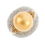 A dyed cultured pearl and diamond dress ring.
