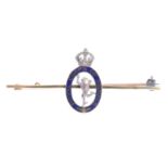A Royal Signals bar brooch. The rose-cut diamond figure of Mercury within a 'Royal Corps of Signals'