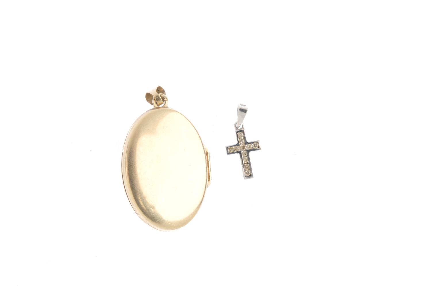 Two pieces of gem-set jewellery. To include a brilliant-cut diamond cross, together with an oval - Image 2 of 2