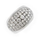 A diamond dress ring. Of bombe design, comprising a series of brilliant-cut diamond lines, with