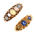 Two gold gem-set rings. To include an 18ct gold oval-shape sapphire and rose-cut diamond five-