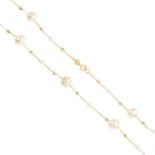 A cultured pearl necklace. Designed as a series of cultured pearls, measuring 8mms, with bead and