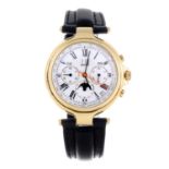 DUNHILL - a gentleman's chronograph wrist watch. 18ct yellow gold case with exhibition case back.