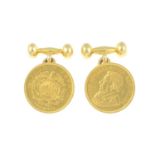 A pair of coin cufflinks. Each designed as a South African 'Half-Pond', dated 1892, with later added