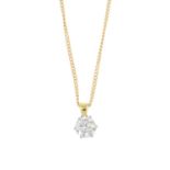 A diamond single-stone pendant. The brilliant-cut diamond, suspended from a tapered surmount and